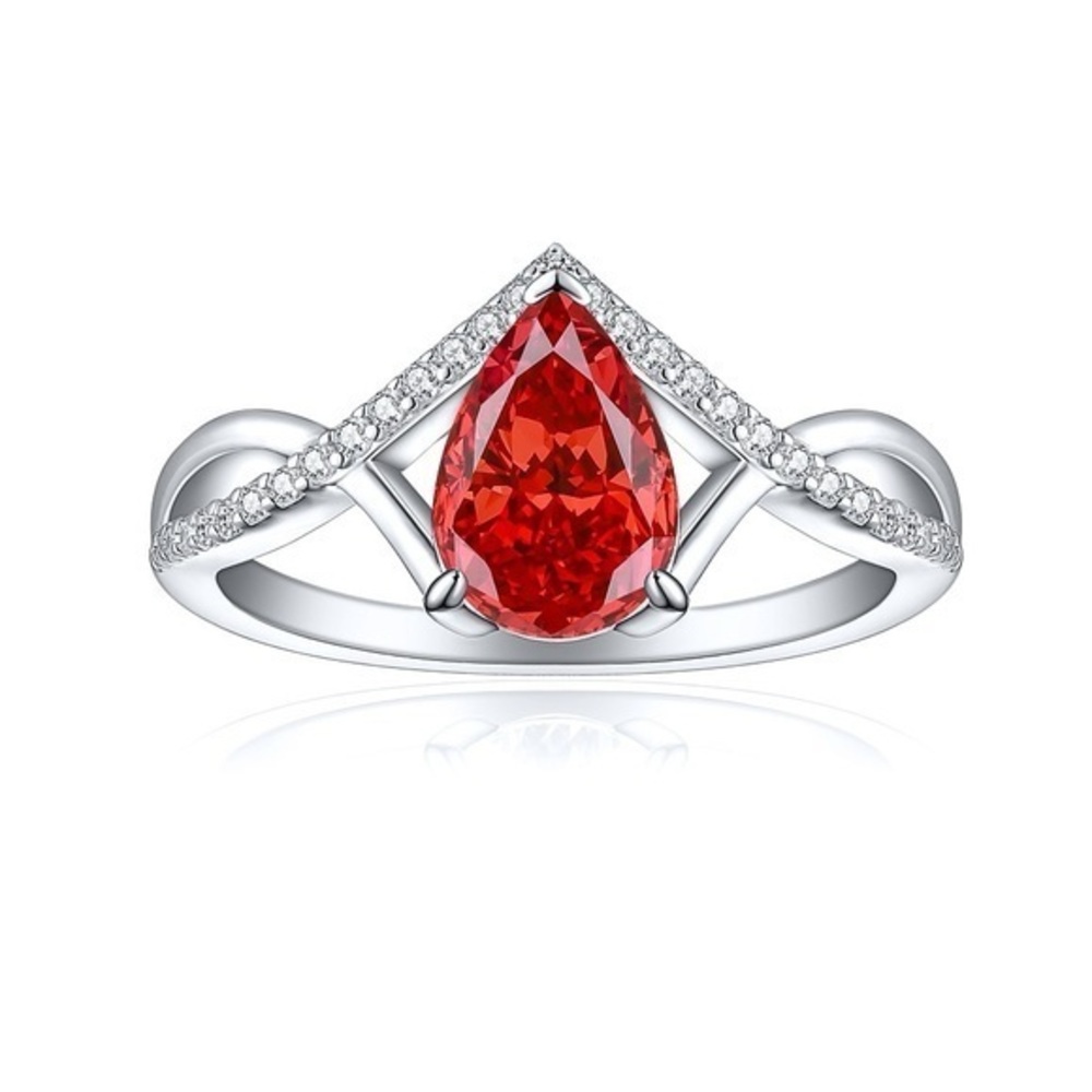Elegant Silver Ring with Red Gemstone NWT